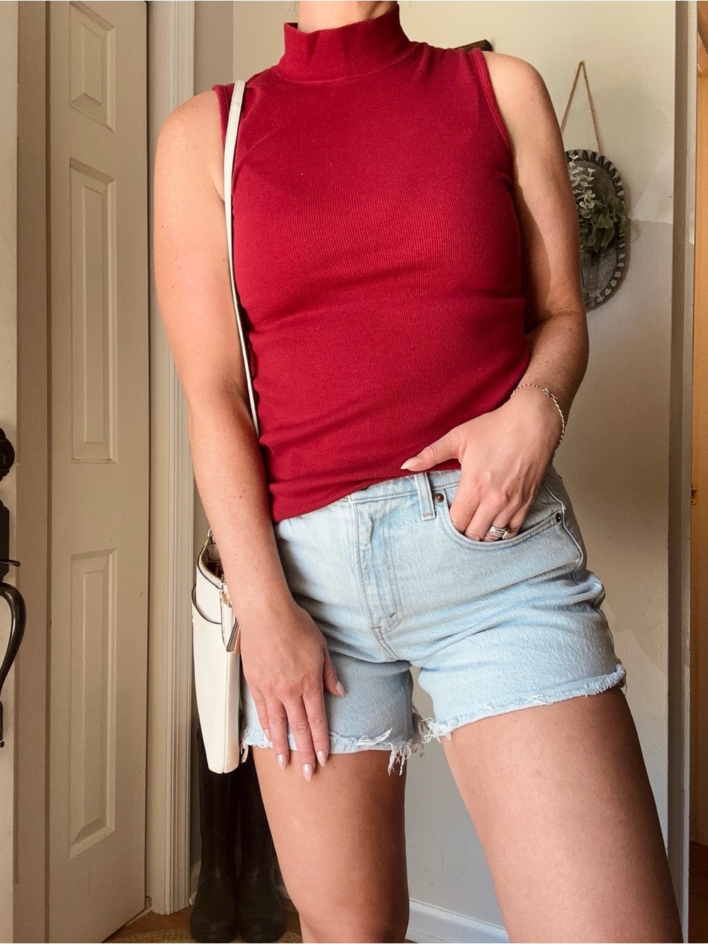 Christopher & Banks Sleeveless Mock Neck Tank Top in Deep Red